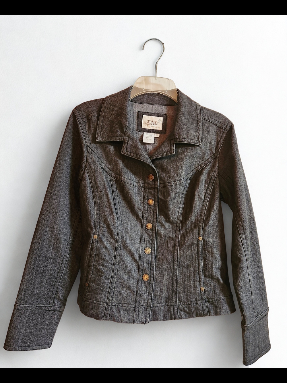 Vintage LAL Black Denim Fitted Jacket Women's Size Medium